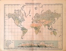Carta geografica antica MAPPAMONDO PLANISFERO VEGETAZIONE 1898 Antique map