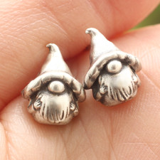 Orecchino a perno in argento sterling 925 fatto a mano unico gnomo giardino piccolo nano pixie