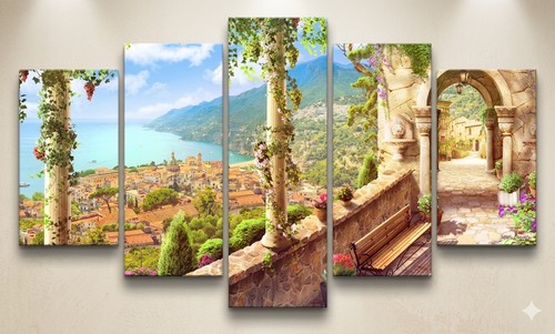 Quadro fiori città mare - quadro,