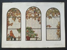 ANTICA STAMPA COLORI 1900 VETRATA CON VIGNE. ART NOUVEAU. BELTRAMI, BUFFA