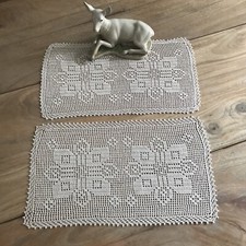 Set 2 Runner Fatto Di Pizzo Ad Uncinetto Tutto A Mano Ecrù Cotone Nuove