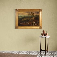 Dipinto antico paesaggio olio su tela con viandanti quadro del XVIII secolo 700