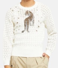 Dolce Gabbana maglione maglia bianco leopardato uomo ricamato floreale taglia M Medium