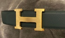 Autentica Cintura Reversibile Hermès con Ferramenta Oro - Nero/Blu