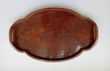 Vassoio decò a guantiera in legno di noce e radica 