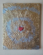 Quadeo Dipinto A Mano Foglia Oro Amore Onde Composizione