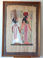 Grande Papiro Egiziano dipinto Quadro Cornice 104 X 71 cm Iside Nefertari Egitto