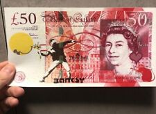 BANKSY,banconota su tela,Dismaland,timbro originale 