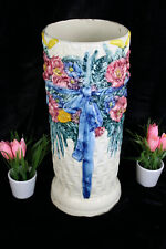 Antico portaombrelli francese in maiolica barbotina floreale 
