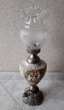 Lampada d'arredo in antimonio e porcellana decorata anni 50/60