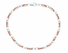 BRACCIALE IN ORO BIANCO E ROSA, 18K, MAGLIA OVALE E TUBI ALTERNATI, 19-21 CM