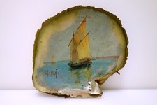 Guglielmo? Ciardi Olio su Conchiglia Veduta Marittima Originale Fine'800 Venezia