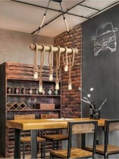 Lampadario a soffitto 6 portalampada e27 corda di canapa legno vintage country