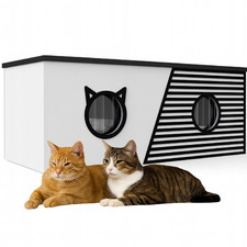 QLS Cuccia per Gatti da Esterno XXL 85x45x37,5 cm Isolata Resistente alle Intemperie con Tenda Bianca