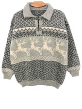 MAGLIONE PULLOVER VINTAGE NORDICO NORVEGESE UOMO 1/4 ZIP TAGLIA UNICA