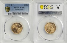 SVIZZERA, ORO 20 FRANCHI 1947