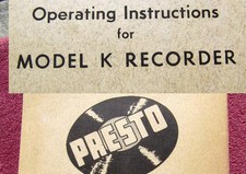 PRESTO RECORD CUTTER Istruzioni per l'uso per MODELLO K RECORDER Recording Corp