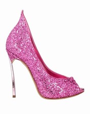 Décolleté spuntate open toe, tacco a spillo, rosa fucsia glitter, Casadei, N.41