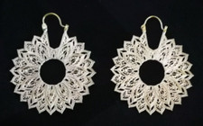 Silver Brass Tribal Petal Large Hoop Earrings Indian Ethnic Gypsy Bohemian