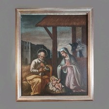 Antico Dipinto Olio Su Tela - Natività - XVII/XVIII Secolo - #D7# - 