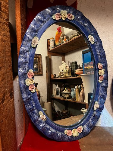 Specchio ovale ceramica blu - ceramica,