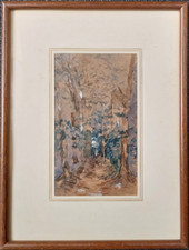 ELEONORA MOROSINI (TREVISO) DIPINTO QUADRO ACQUERELLO BOSCO primi anni del '900