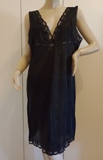 VINTAGE SOTTOVESTE NYLON NERO CON PIZZO 7-XXL LINGERIE LEGGI LE MISURE