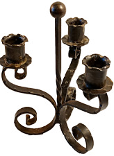 PORTACANDELA-FERRO BATTUTO-FATTO A MANO-ARTIGIANALE-VINTAGE-CANDELABRO-D'EPOCA