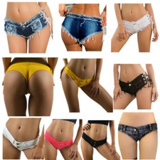 Jeans corti donna sexy denim pantaloncini stringati cravatta laterale micro hot pants beachwear