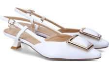 FERRE' F-212 SLINGBACK SANDALI SCARPE DONNA FIBBIA CINTURINO ECOPELLE WHITE