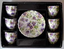 Set 6 Tazzine e piattini da caffe' Royal Porcelain - viola verde e bianco
