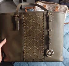 borsa Michael Kors Originale Verde Borchie Oro Tote Bag Spalla 