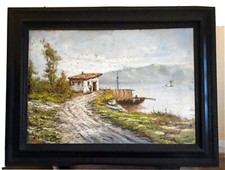 Dipinto  paesaggio sul lago Pittore Athos Renzo Brioschi