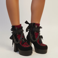 STIVALETTI DEMONIA CULT CHARADE-110 NERO ROSSO GOTICO PLATEAU TAGLIA 37