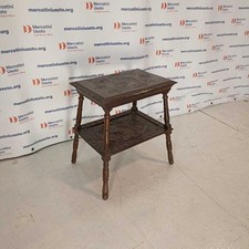 Tavolino Intagliato Stile Etnico Legno Intagliato 2 Ripiani