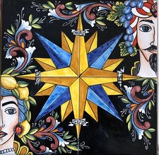 Pannello Decorato A Mano 40x40 Rosa Dei Venti Piastrelle ceramica Vietri