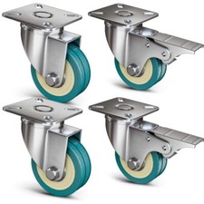 4 RUOTE PER CARRELLI 2 CON FRENO e 2 SENZA 50 mm Portata 200 KG VERDE [456-466]