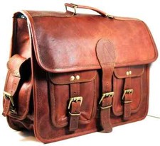 Borsa vintage in vera pelle per laptop messenger marrone nuova fatta a mano