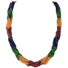 Collana rotonda da donna con perle di pietra multicolore in vero onice intrec...
