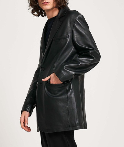 Blazer pelle nero uomo pura
