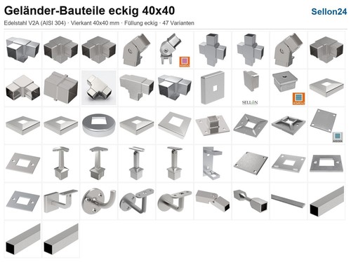 Parapetto inox quadrato - quadrato, 40x40