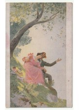 1918 H. Jamet antica cartolina coppia innamorati - messaggio d'amore sul retro