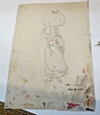 disegno preparatorio STATUETTA CERAMICA CALTAGIRONE LAVANDAIA - XIX secolo