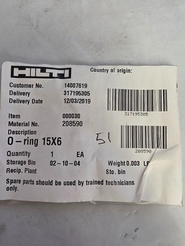 Hilti 208590 ring - hilti, o-ring