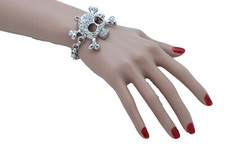 Donna Teschio Argento Ciondolo Scheletro Bracciale Catena di Metallo Gotico Moda