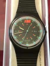 Orologio da polso SWATCH Gent BATTICUORE (GB724)-NUOVO/NOS-data/giorno feriale! Black&Beautiful