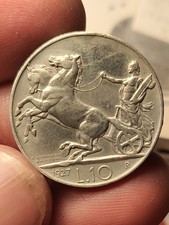 10 LIRE Biga 1927 Argento 2 ROSETTE REGNO D'ITALIA VITT. EMANUELE III  SPL