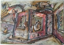 Martino Delego - tecnica mista su carta. L'interno che non esiste...