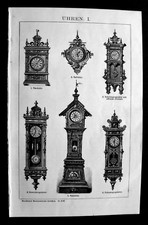 1897 OLD LITHOGRAPH: CLOCKS