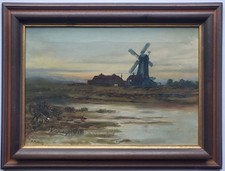 Dipinto olio paesaggio mulino case acque firmato Amberg 1920 circa